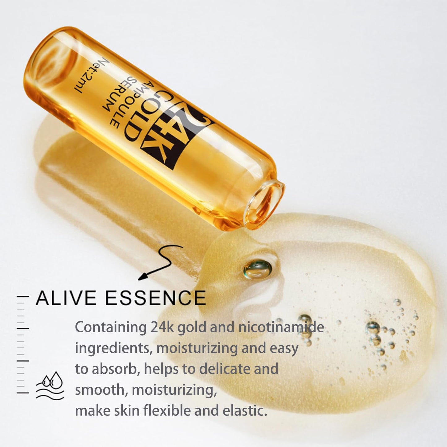 24K Serum, Niacinamide Serum Concentrated Ampoules for Face Serum, Collagen Booster for a Natural Face Lift, Anti-Aging Serum, Strengthen the Skin Barrier, Deep Hydrating, 7x2ml Ampoule Serum