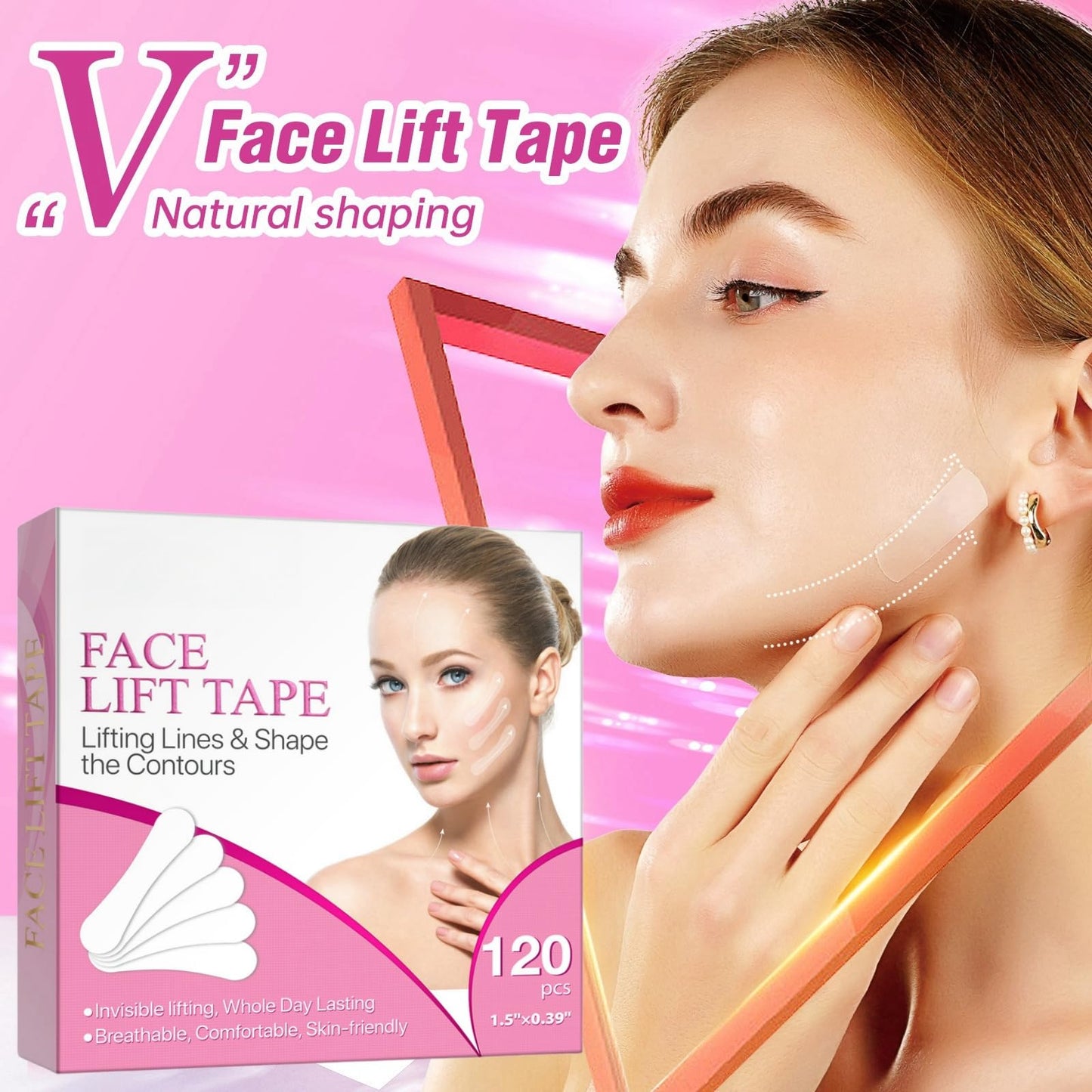 AINxtolm 120PCS Face Lift Tape,Invisible Face Lift Patches for Skin Tightening,Elasticity Tighten Lift Patches,Face Tape for Wrinkles,Anti Wrinkle Patches,Face Tapes for Lifting Sagging Skin,Face Lifting Tape