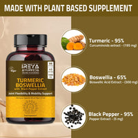 Turmeric Boswellia Extract 1000mg - Joint & Mobility Support Digestive & Immune Support | Boswellia Serrata with Turmeric Curcumin Bioperine - Inflammatory Response Plant Based Supplement