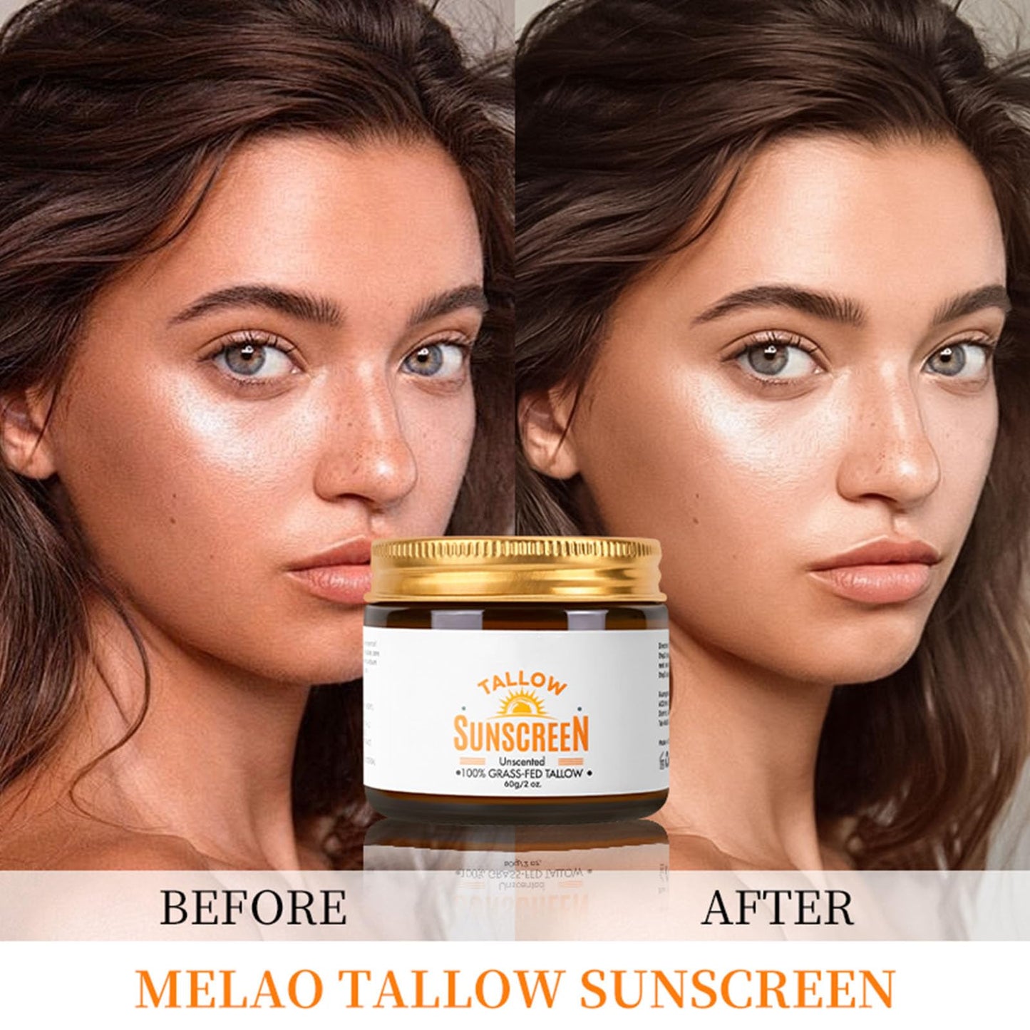 Tongyend Beef Tallow Sunscreen SPF 50+, Face Sun Cream 100% Grass Fed Tallow, Beef Tallow Natural Sunscreen for Face & Body, Beef Tallow for Skin - Sweat & Water Resistant, for Dry Sensitive Skin