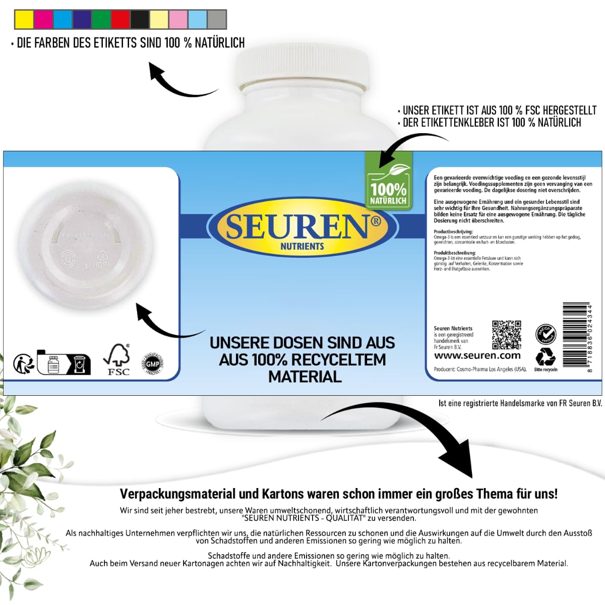 Seuren Ayurveda Seuren Nutrients | Acidophilus intestinal Conditioner 200 Capsules Probioticum Gluten Free | Lactose Free | Sugar Free 100% Natural