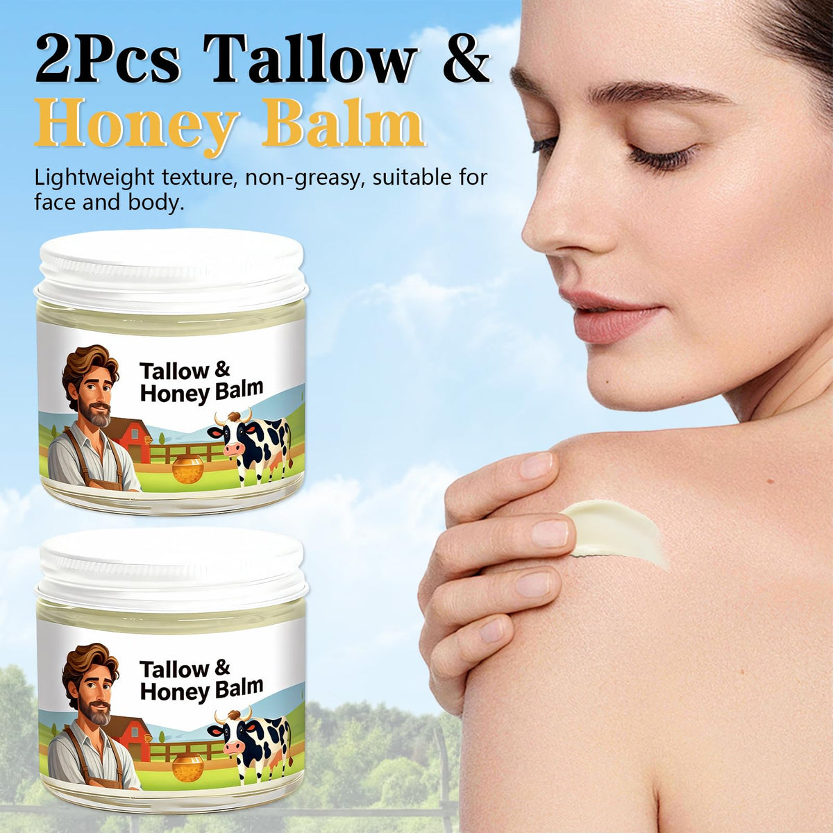 Kenmohuo 2PC Tallow and Honey Balm, Beef Tallow Skin Care Face Cream, Facial Balms Skincare, Handmade Natural Body Moisturizer for Smooth, Hydrated Skin (60g*2)