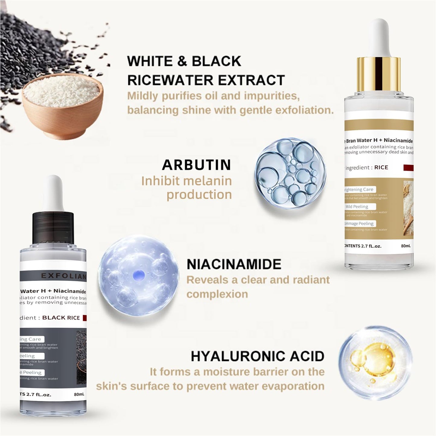 Peel Shot Glow Rice Ampoule Duo White Rice +Black Rice - Face Scrub Exfoliator Pore Minimizer for Face - Gentle Facial Cleanser with Rice Water & Niacinamide - Pore Minimizer Serum 2pcs
