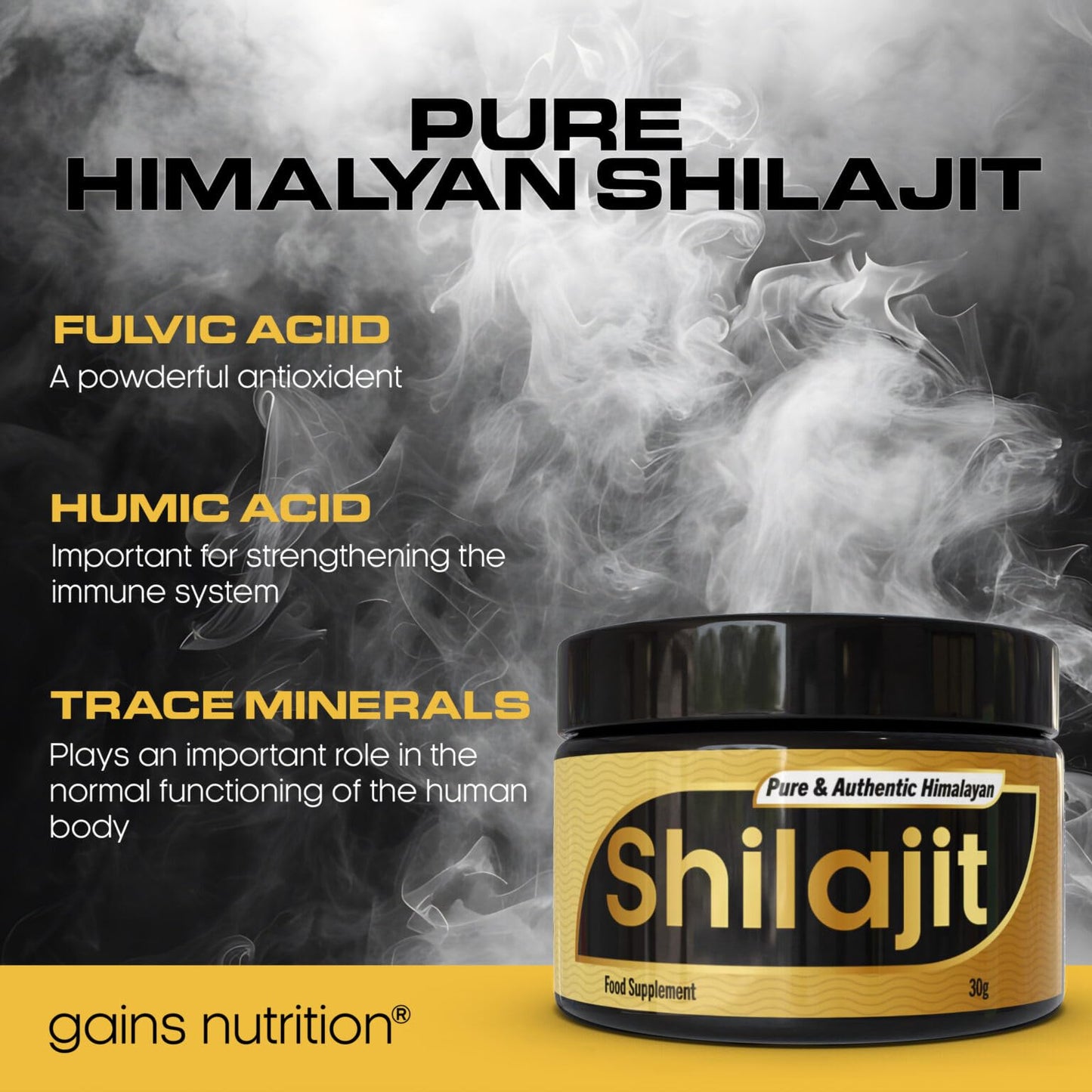 Gains Nutrition GN Shilajit Resin | 30g Shilajit Resin Himalayan - Pure Shilajit Rich in Fulvic Acid & Amino Acids | Himalayan Shilajit for Men & Women | Shilajit Gold Resin | Non-GMO & Allergen Free