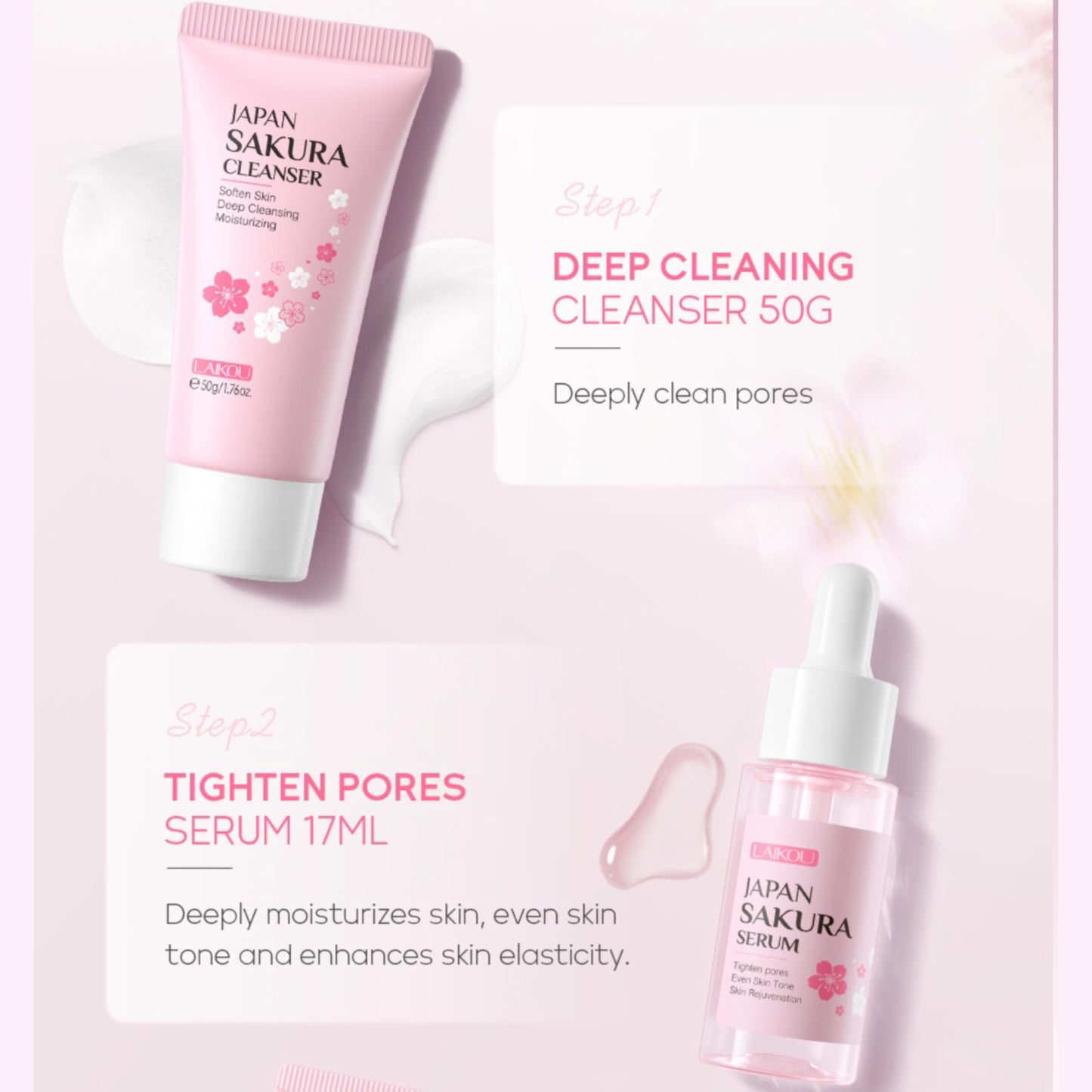 FANFALUV Skincare Set Gifts For Teenage Girls-Sakura Skin Care Sets & Kits With Cleanser Face Serum,Eye Cream,Essence Cream For Blackheads Hydrate Moisturize-Face Exfoliator-Christmas Gifts For Women 4pcs