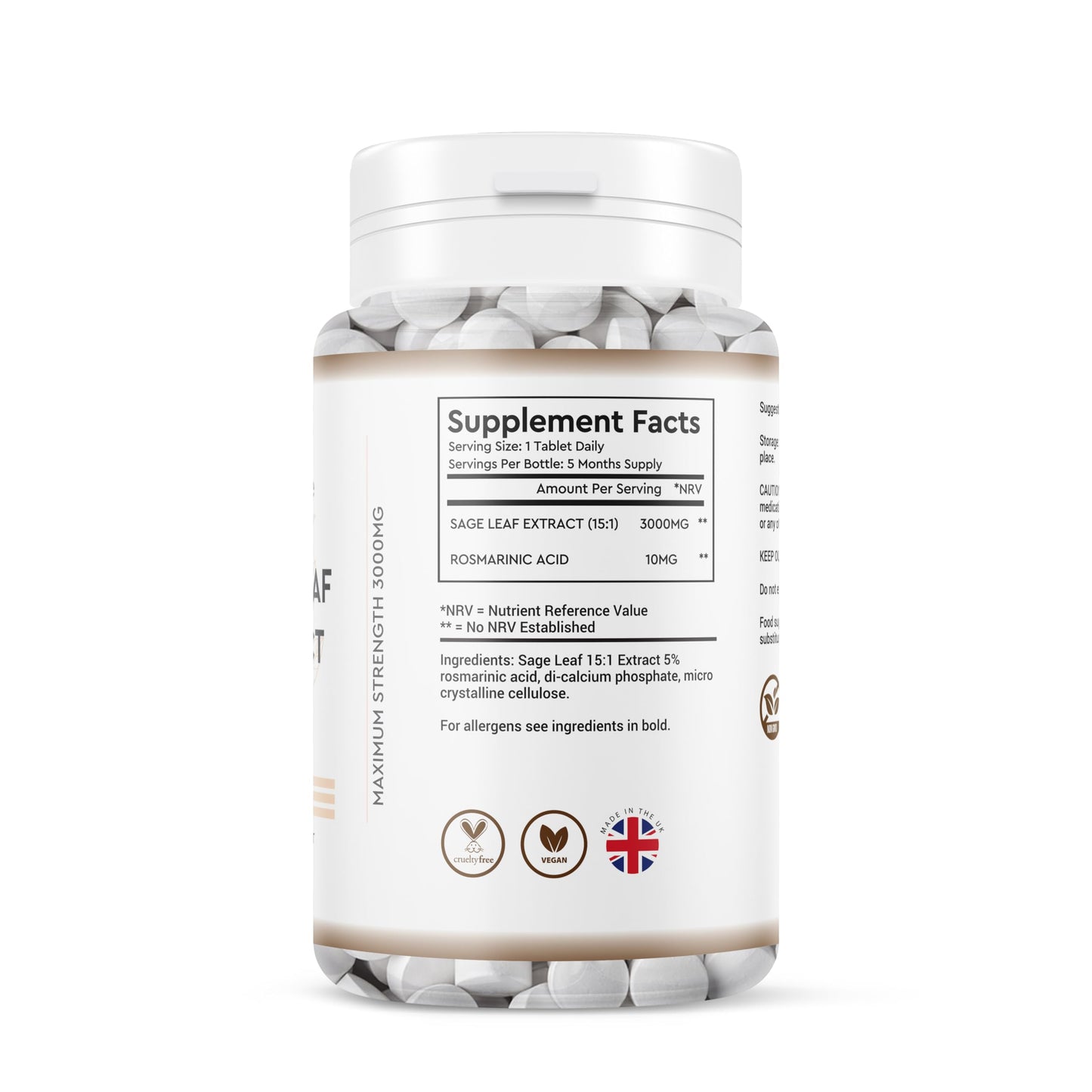Sage Leaf Extract 3000MG - 5 Month Supply - 150 Vegan Tablets - Sage Leaf Extract Rosmarinic Acid High Strength Sage Extract