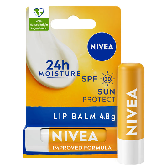 NIVEA Sun Protect Caring Lip Balm (4.8g), Lip Balm with Shea Butter and SPF 30, Protects Against UVA/UVB Rays with 24H Moisture, Lip Care