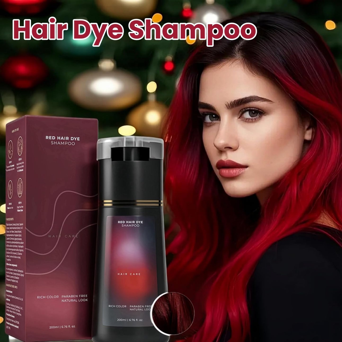 Xinyig Red Hair Care Instant Dye Shampoo,Hair Dye Shampoo Women,Polar Hair Dye Shampoo,Colouring Shampoo for Women,Anti Grey Shampoo,3 in 1 Instant Hair Dye Shampoo,Long Lasting Hair Color Shampoo(Red)
