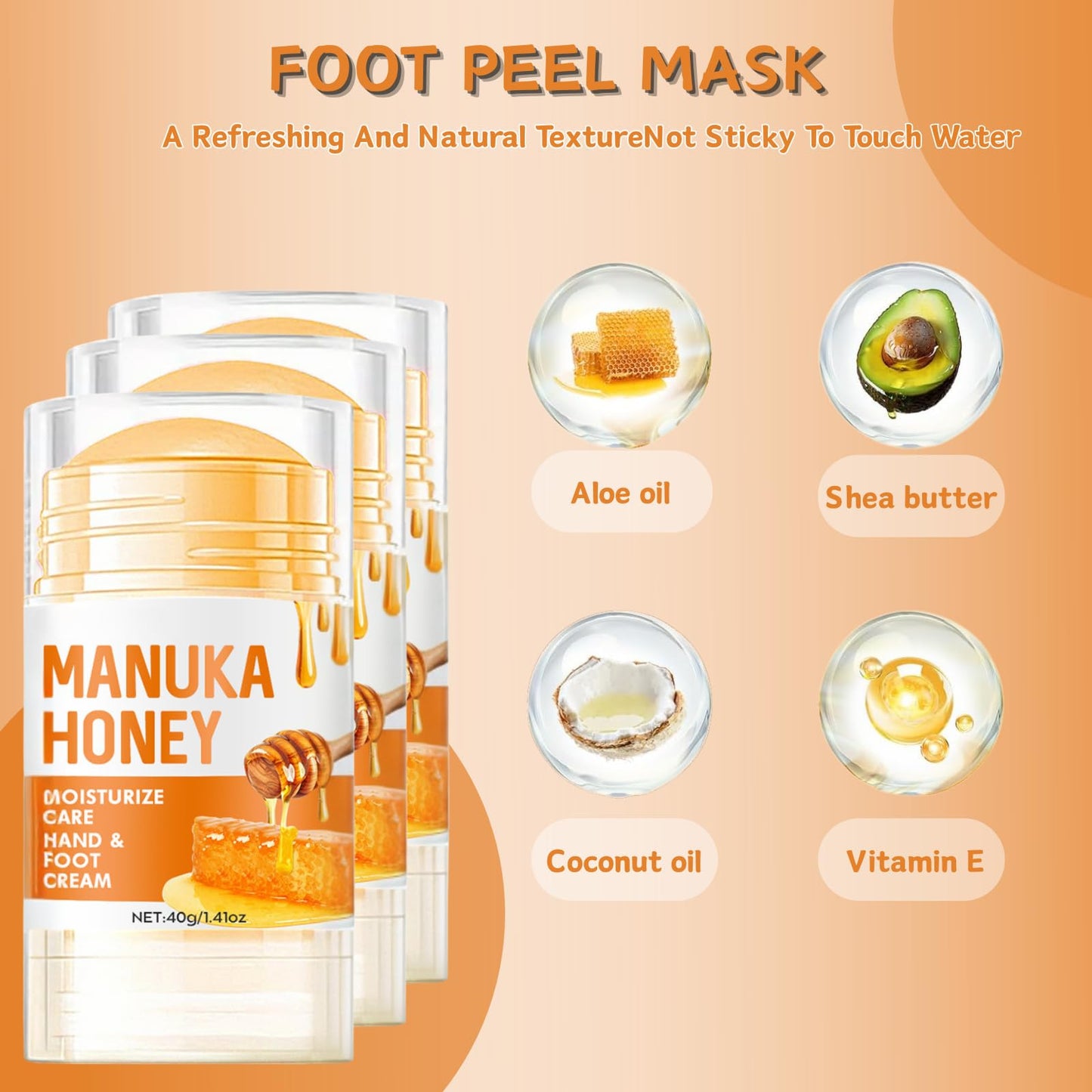 3pcs Moisturizing Hand & Foot Cream for Very Dry Skin - Cracked Heel Repair, Athletes Foot Care with Manuka Honey, Fast Absorption, Anti Dryness & Anti Crack, Portable Daily Size (1.41 oz)