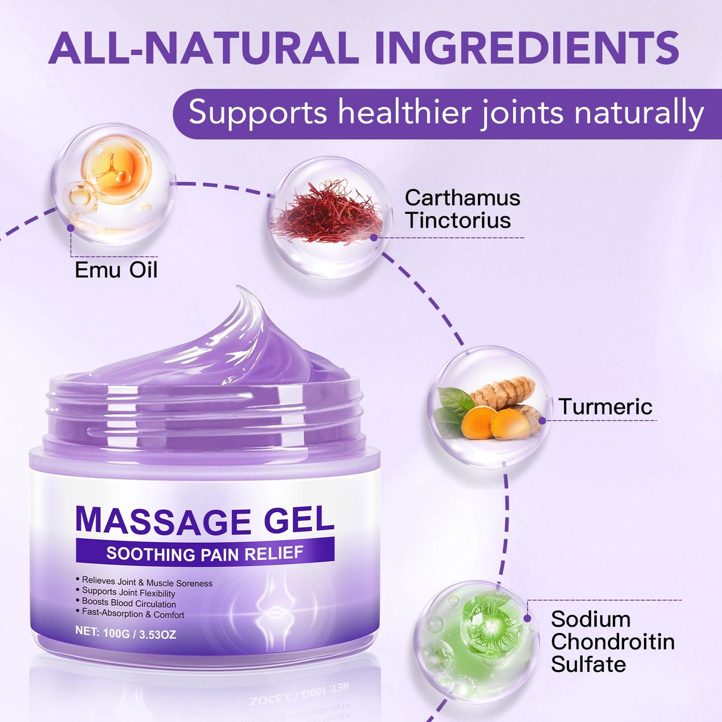 Joint Massage Gel, Soothing Massage Cream for Joint Activities, Knees, Lumbar, Neck, Back, Hands and Feet, Light-Weight & Easliy Spread for Post-Workout, Long-time Sitting|100g/3.53Oz