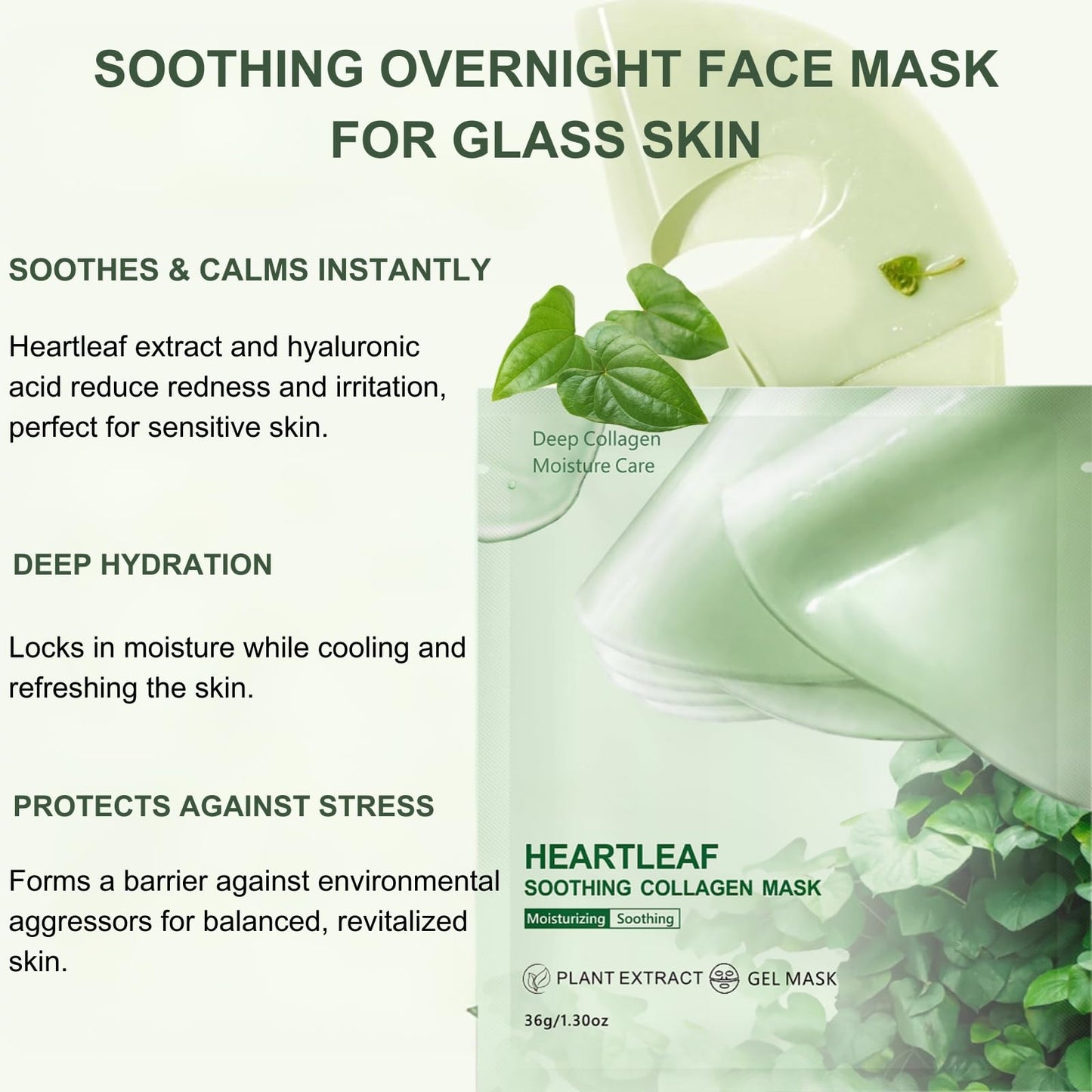 Shefave 6 Pack Heartleaf Collagen Face Mask, Soothing Overnight Face Mask for Glass Skin, Hydrating Sheet mask, Calming Hyaluronic Acid Mask for Redness&Anti Wrinkles, Korean Skin Care for Sensitive Skin