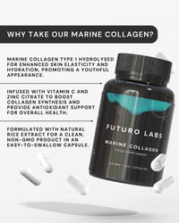 Marine Collagen Capsules 1200mg with VIT C (12mg) and Zinc (1.5mg) - Made in The UK - Type 1 Hydrolysed Marine Collagen Supplements for Women & Men - 60 Day Supply
