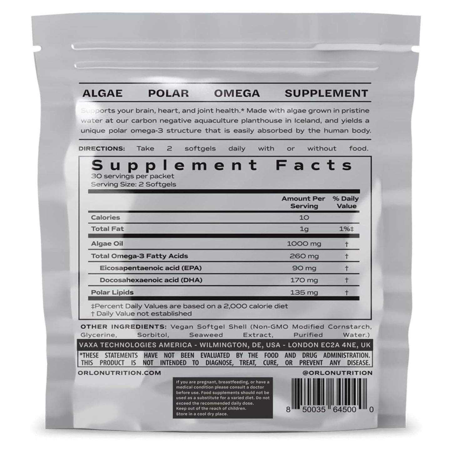 Orlo Omega 3 - Vegan Omega 3 Supplement - Triple Strength Omega3s - Plant Based DHA & EPA Fatty Acids - Algae Omega-3 Oil - Sustainable Krill or Fish Oil Alternative (60 Mini Softgels Kit)