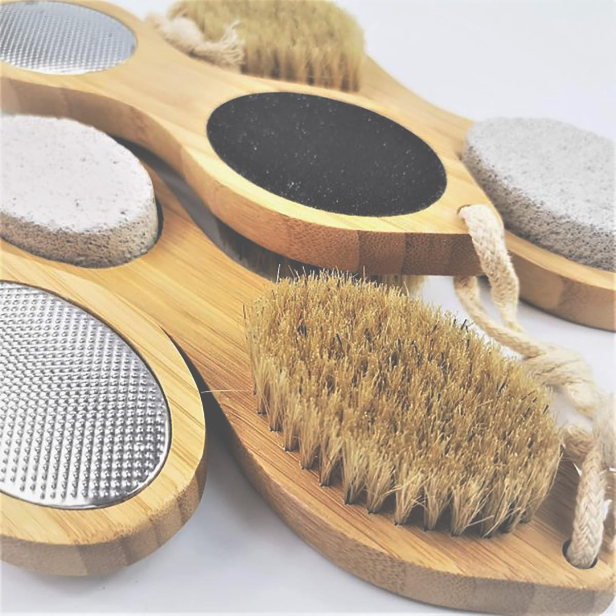 PHOGARY Pumice Stone for Hands and Feet, 4-in-1 Wooden Foot Scrub Brush Removing Hard Corn Dead Skin Callus-Wet Dry Feet Household Nail Cracked Heels Care-Debris Grinding Off Thick and Hard Calluses