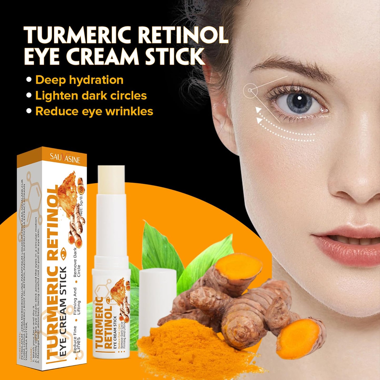 2PCS Lumibalm - Eye Cream for Dark Circles and Puffy Eyes - Lumistick with Turmeric Retinol - Anti Wrinkle Eye Cream Reduce Fine Line - Eye Moisturiser for Dry Skin - Firming and Lifting