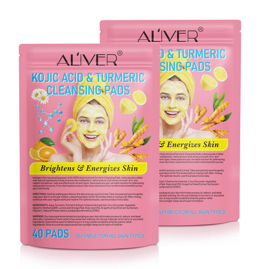 Uocasi Turmeric Kojic Acid Cleansing Pads,2 Pack Turmeric Exfoliating Foaming Pads with Panthenol Vitamin B5,Resurfacing Pads for Face & Body,Fades Dark spots,Fades Discoloration,Facial Sponges for Cleansing