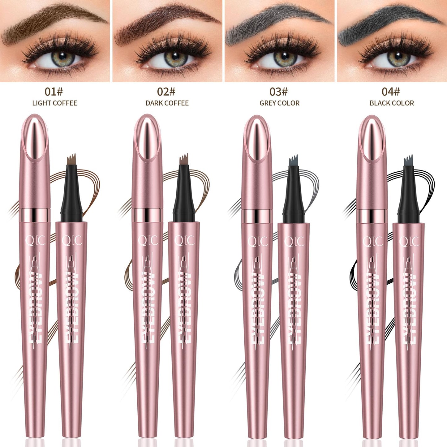 HZZYJ 2024 New Magic Eyebrow Pencil with 4 Micro-Fork Tip Long-lasting Waterproof Eyebrow Pen and Smudgeproof Brow Pen,Creates Natural Looking Defined Eyebrows(Light Brown)