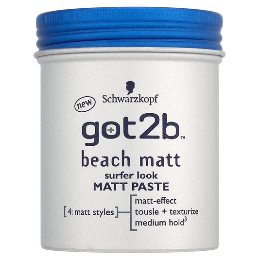 got2b Beach Matte Paste Styling Paste for Matte Surfer Looks, Hair Wax for Men for Staining, Texturing or Taming without Gluing, Medium Hold, (100 ml), Pack of 1