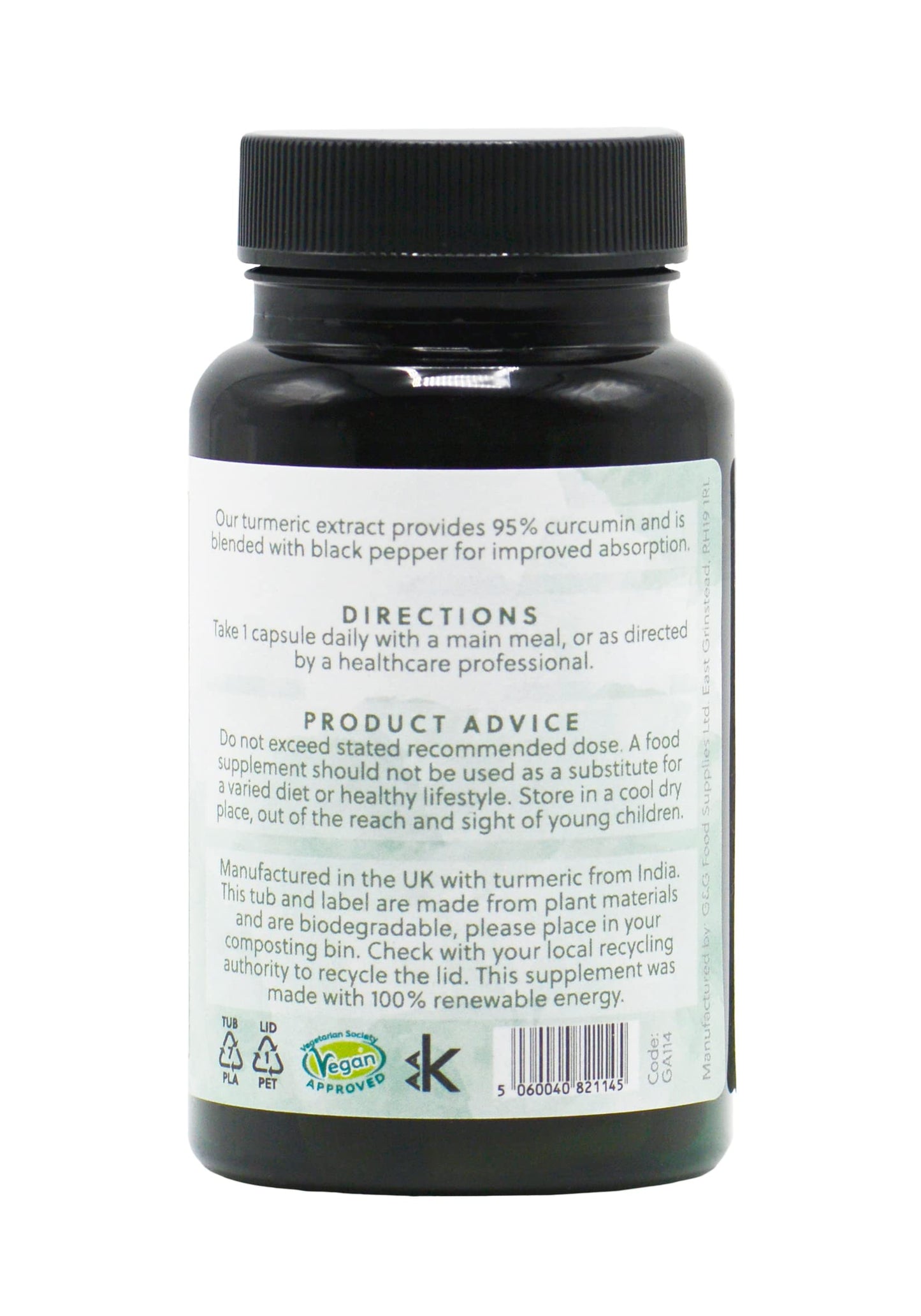 Turmeric & Curcumin Capsules | 95% Curcuminoids | Black Pepper to Improve Absorption | 60 Vegan Capsules | G&G Vitamins