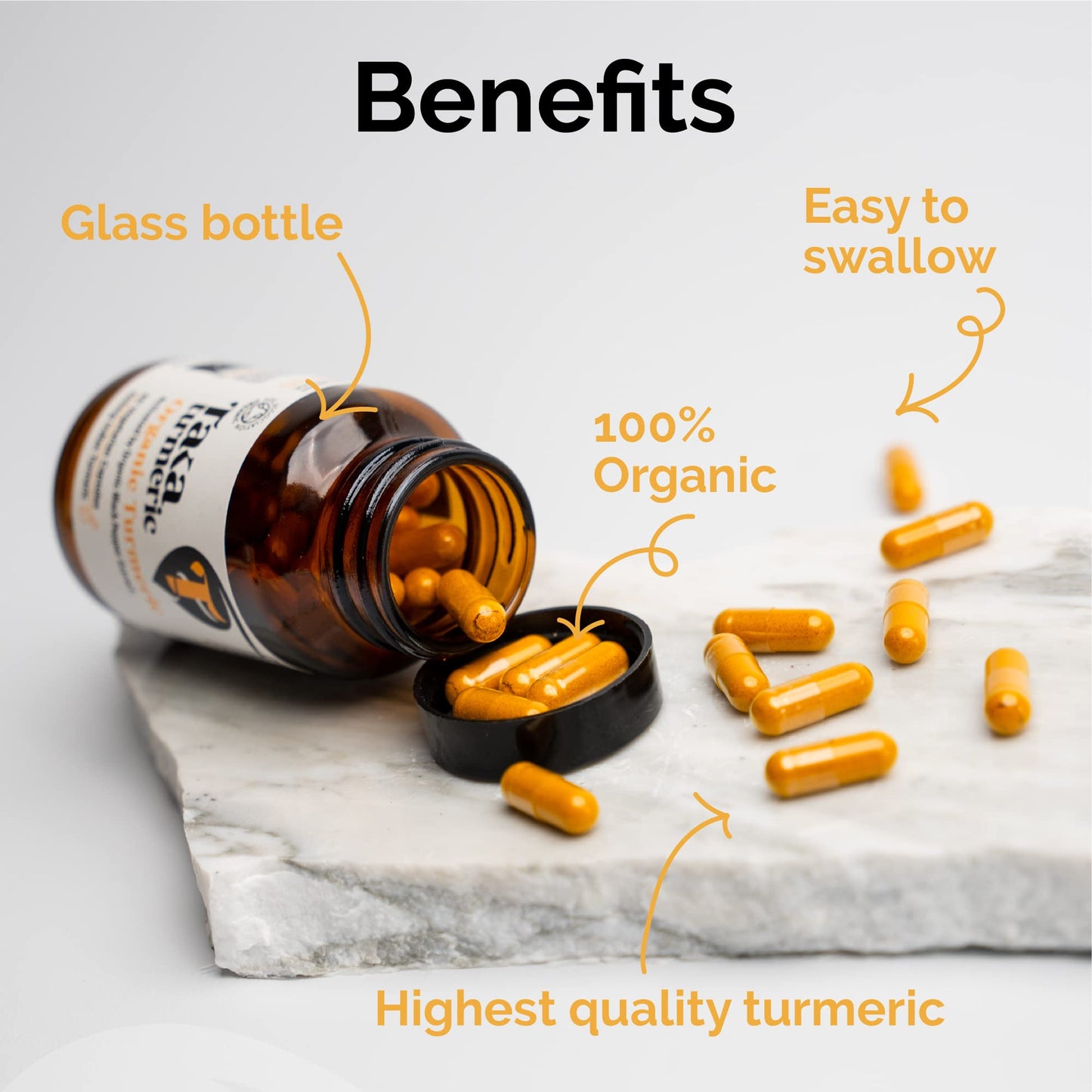 Taka Turmeric, 60 Caps Organic Turmeric with Black Pepper Extract Tumeric Curcumin Supplement, High Strength Tumeric Capsules with Curcumin and Black Pepper, Vegan, Recyclable Packaging