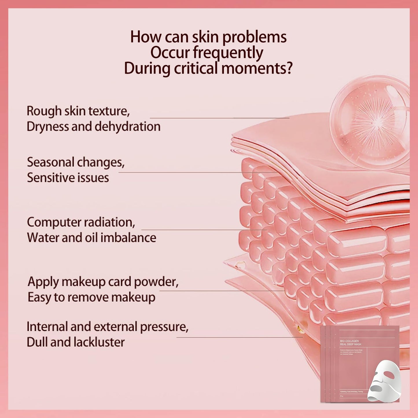 MINSHZEE Collagen Anti-Wrinkle Moisturising Face Mask, Korean Overnight Treatment, Pore Shrinking, 4 Pack