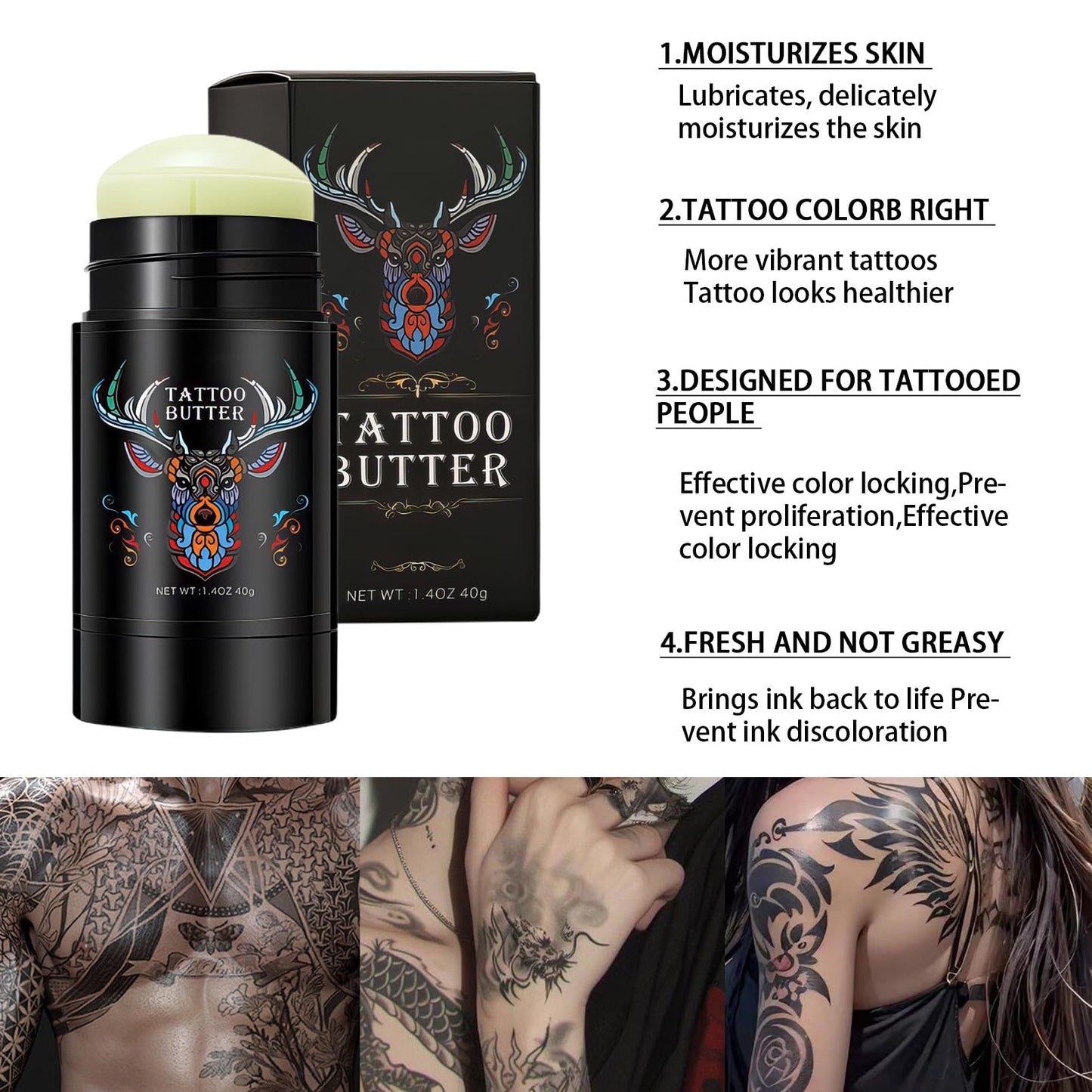 DMQ Tattoo Balm Stick, Tattoos Butter for Brightening & Moisturizing,40g Healing Cream Aftercare for New & Old Tattoo Care & Color Enhancement