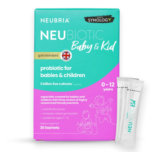 NEUBRIA NEUBIOTIC Baby & Kid - Children Probiotic & Prebiotic Supplement for Gut Health & Digestion – 3 Billion CFU Lactobacillus, Bifidobacterium & Fibres for Babies & Kids – UK Made - 30 Sachets