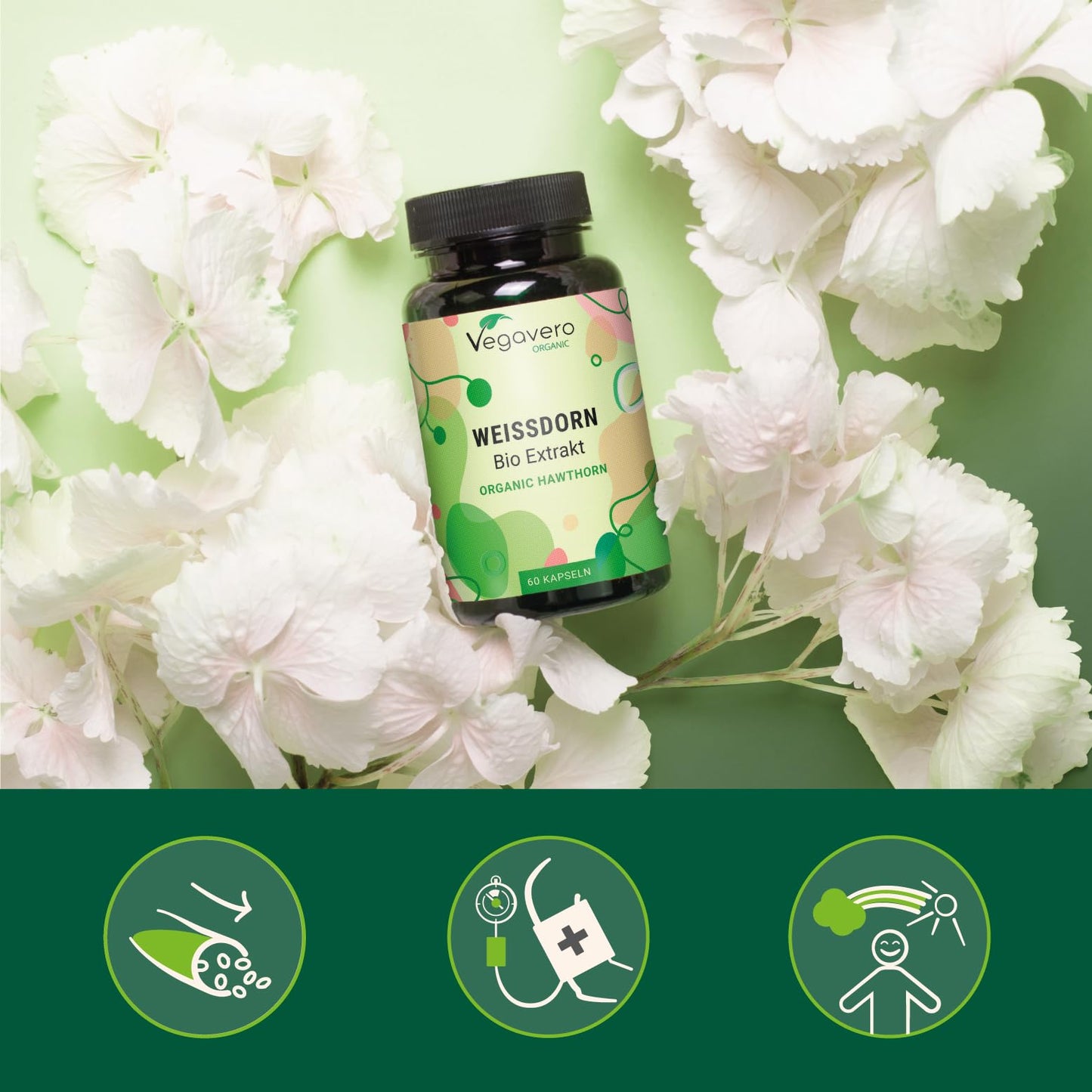 Organic Hawthorn Berry Capsules Vegavero® | Hawthorn Extract 700mg | NO Additives, Lab-Tested | Natural Antioxidant | 60 Capsules | Vegan