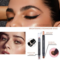 HAORQEE Eyeshadow Stick, Glitter Gold Eye Shadow Pen Cream Metallic Shimmer Dual-Ended Eyeshadows Pencil Crayon Brighten Waterproof Long Lasting High Pigmented with Brush Eye Makeup for Women