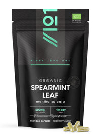 ALPHA01 Organic Spearmint Leaf 500mg – 90 Vegan Capsules – High Strength Mentha Spicata Supplement – Resealable and Recyclable Pouch by Alpha01