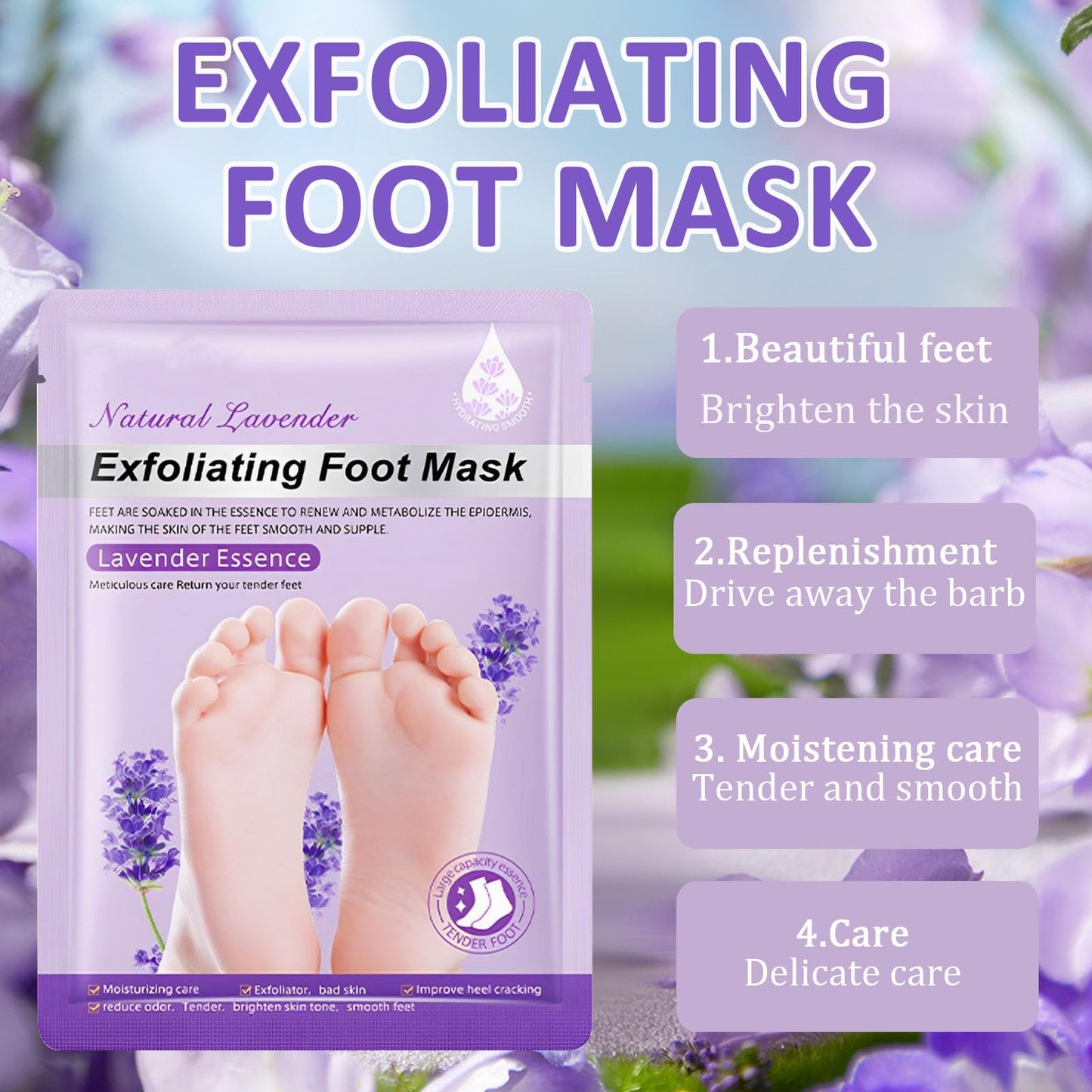 Nadiaen 4Pack Foot Peel Mask for Hard Skin, Exfoliating Foot Peel Mask, Callus Remover, Foot Care Mask for Cracked Heel, Dead & Dry Skin, Moisturizing Feet Peeling Mask for Women&Men - Lavender