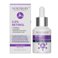 NORDBURY Retinol Serum, 2.5% Retinol with Vitamin E Ceramide Hyaluronic Acid & Organic Aloe Vera, Smooth Fine Lines Reduce Wrinkles and Improve Texture Skin Renewal Actively Night & Day