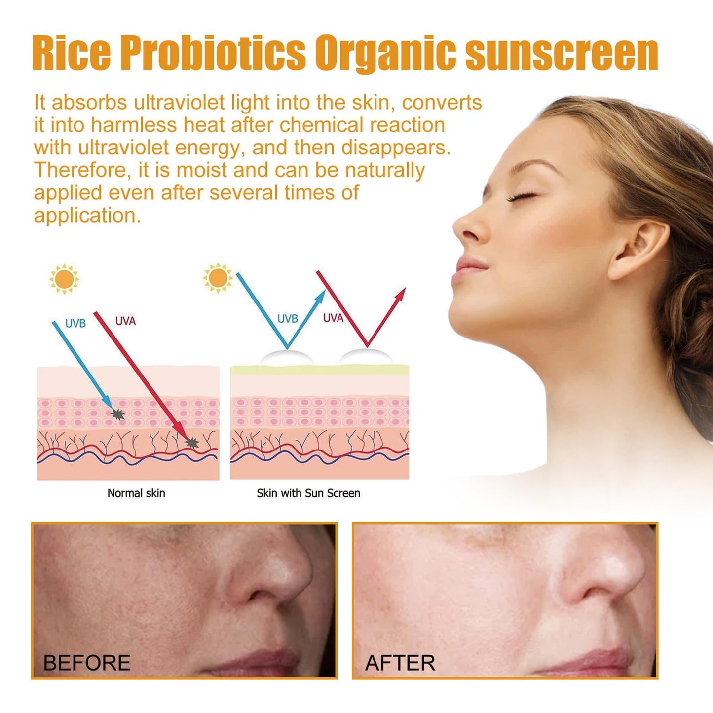 DMQ Rice Sunscreen,Organic Sunscreen SPF50,Face &Body Sun Cream,Strong Sun Protection Sun Lotion with Rice Extracts,Refreshing Body Suncream,Non-Greasy & Breathable,Moisturiser Sunscreen for Oily Skin-40g