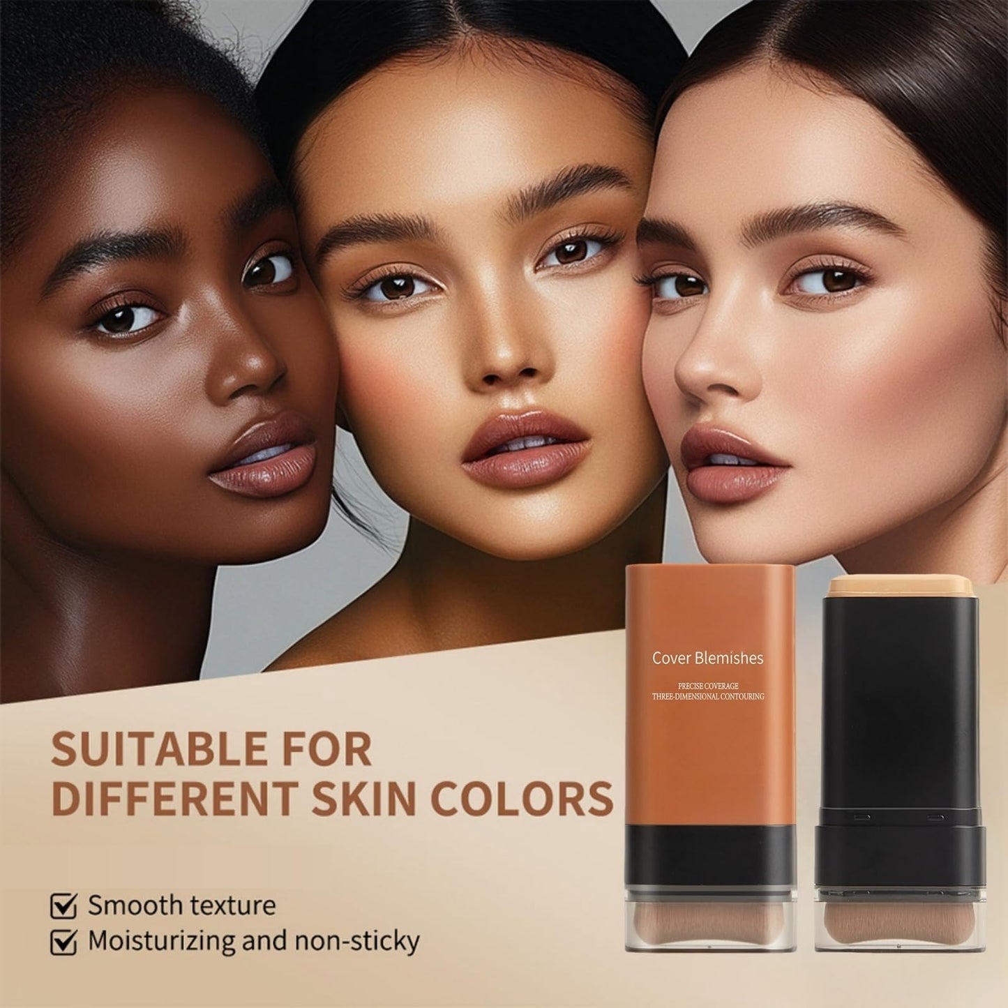 OuXing Makeup Multi-Use Full Coverage Concealer Stick,Makeup Foundation,Contour Stick,Cream Foundation with Built-in Brush,Long Lasting Hydrating Fa-ce Found-ation,Found-ation S-tick,03#