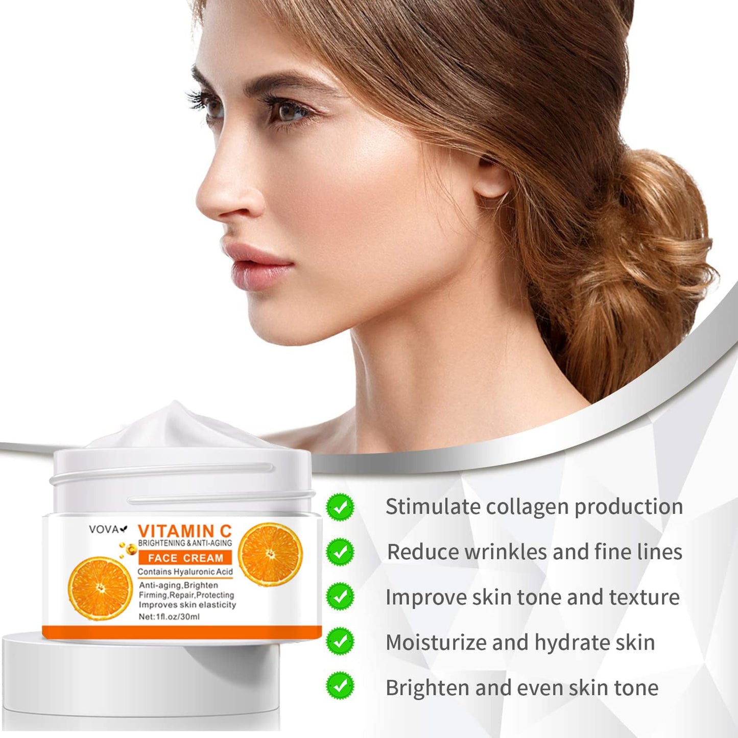 Vitamin C Face Cream, Vitamin C Cream with Hyaluronic Acid & Vitamin E, Anti Aging Vit C Serum Day & Night Face Cream for Women and Men, Boost Skin Collagen, Brighten Hydrate and Plump Skin