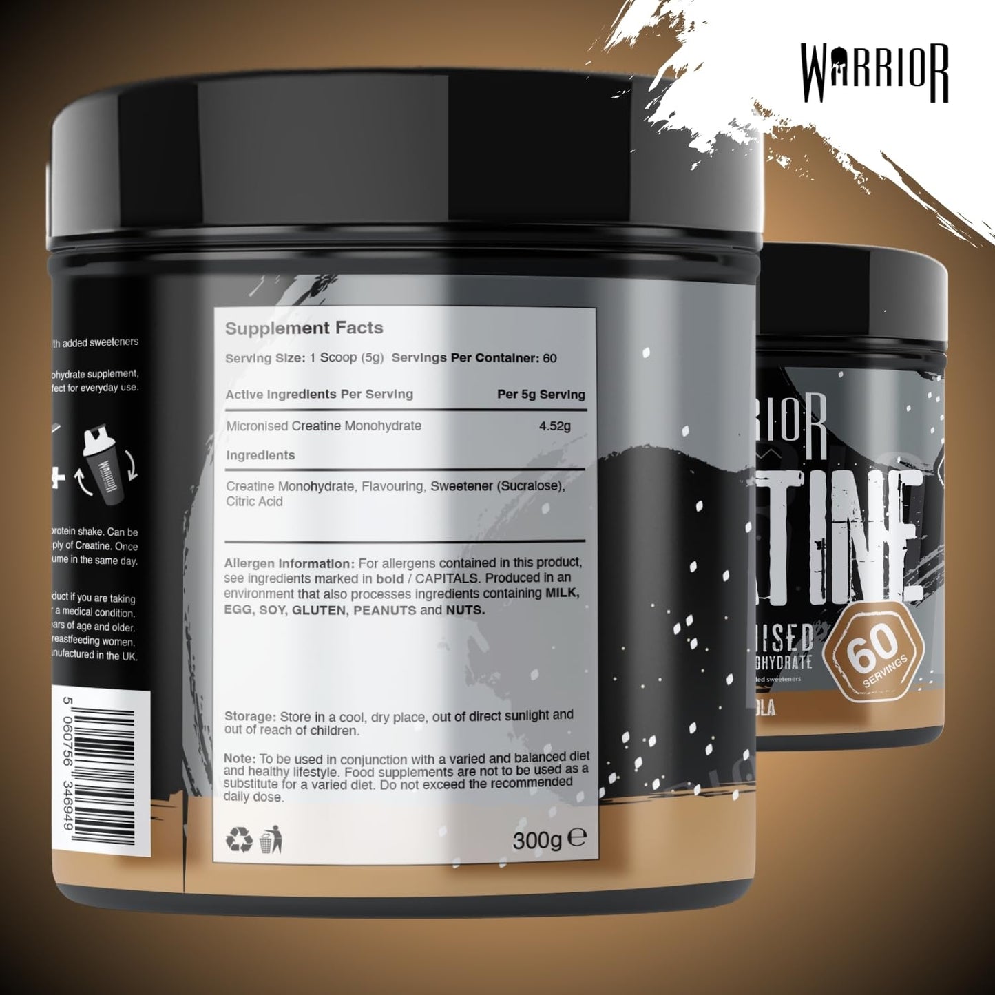 Warrior Creatine Monohydrate Powder 300g – Micronised – Proven to Improve Physical Performance and Recovery, 5g Servings (Cool Cola)