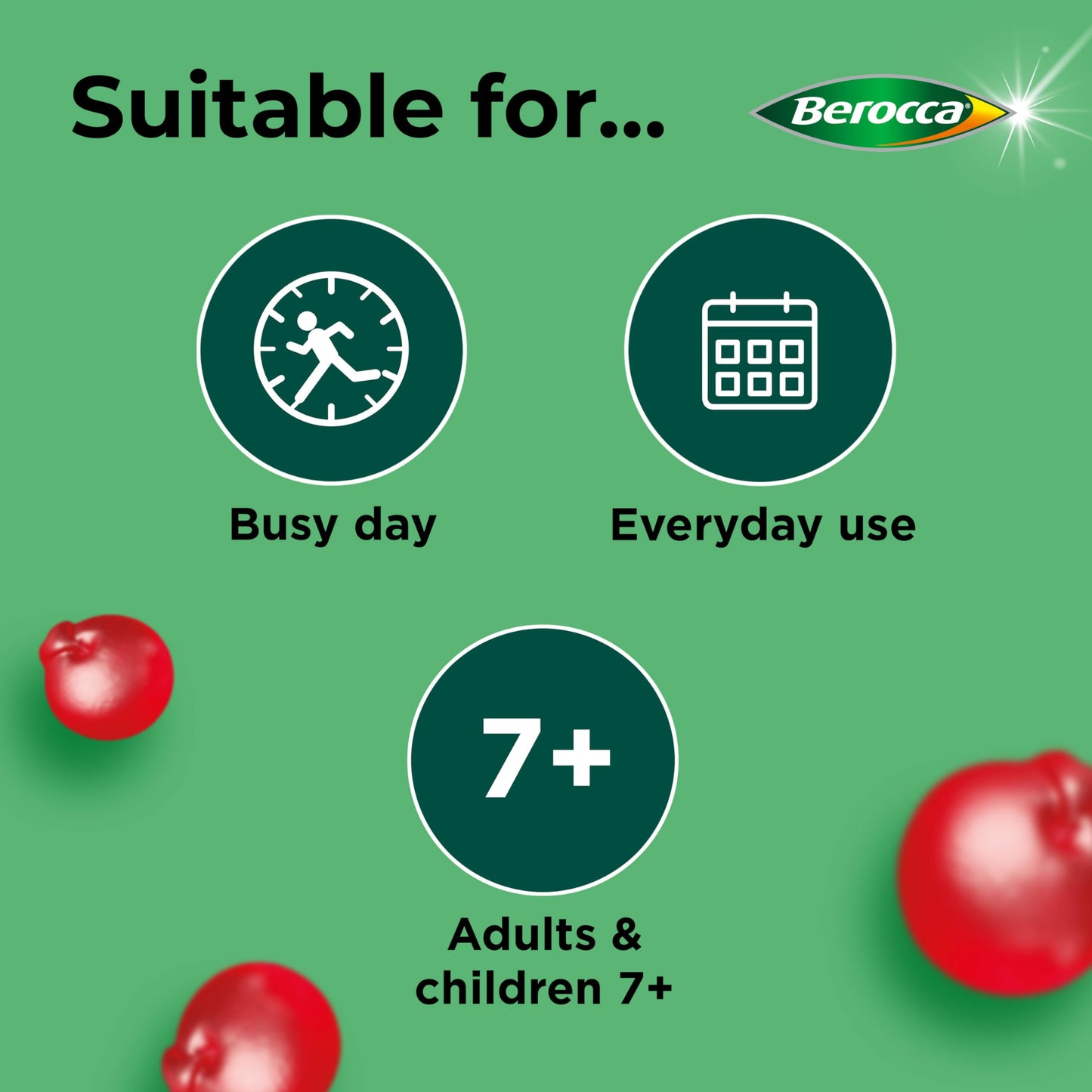Berocca Multi-Action Gummy Vitamins, Cherry Flavour, 10 Essential Vitamins, Including B1 & B2 to Support Energy Release and C to Help Reduce Tiredness & Fatigue, 60 chewable Gummies.