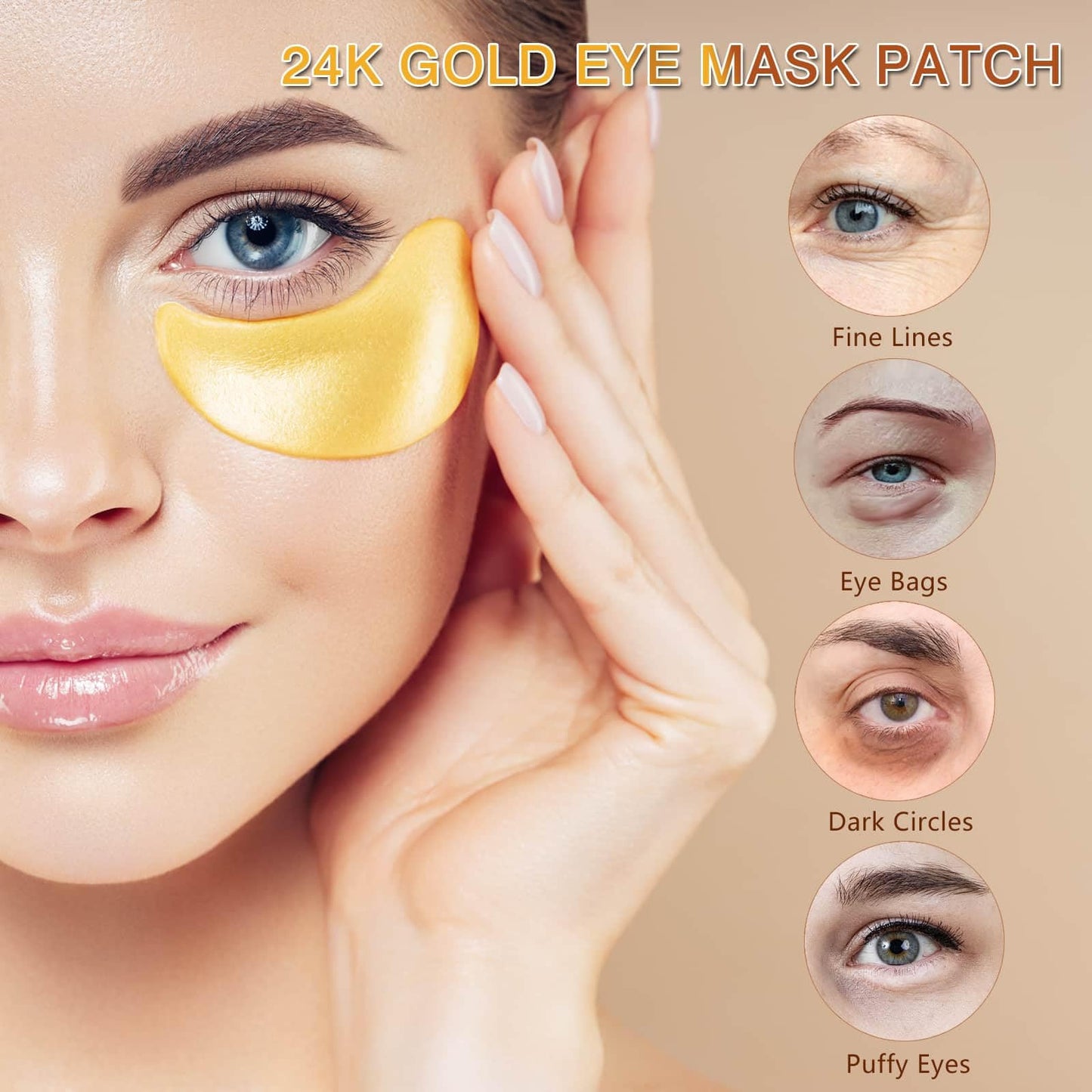 SDSM 24k Gold Under Eye Collagen Mask Patches, 5X Anti Wrinkle Moisturizing and Repairing Ability,Reduce Puffy Eyes & Dark Circle Under Eye Gel Patches, Smooth Tired Eye Masks - (Jar - 30 Pair)