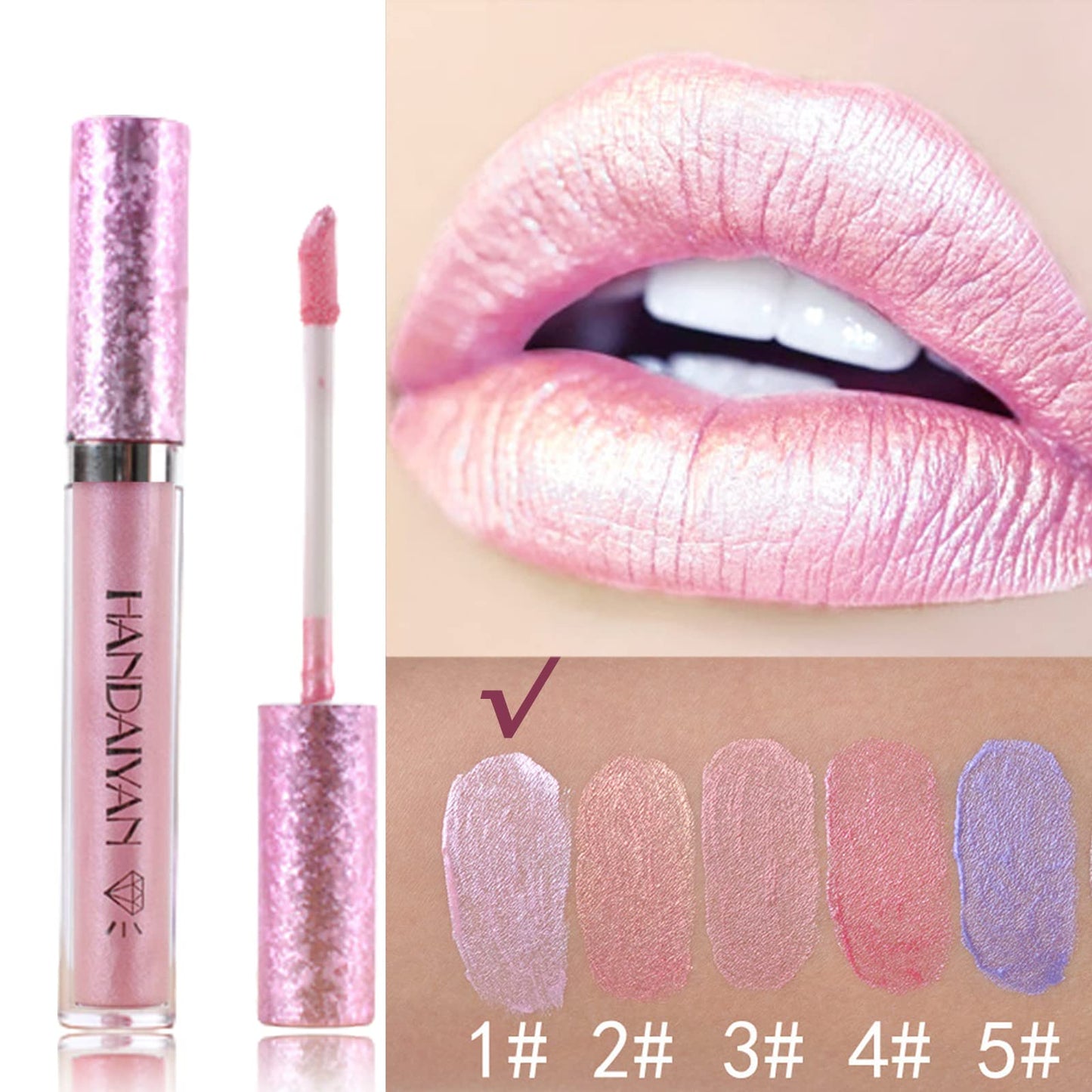MEITREND Lip Stick,Matte Lipstick Pink Lipstick Makeup Metallic Light Lipsticks,Lipsticks For Women Long Lasting Waterproof Non-Stick Cup Not Fade Glitter Pink Lipstick Gift 1PC (#01)