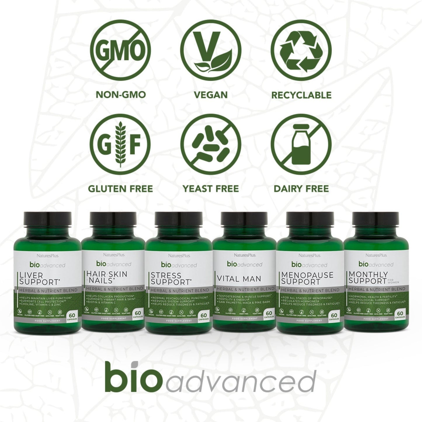 NaturesPlus BioAdvanced Hair Skin and Nails - Vegan Collagen Support - High Strength Biotin, Hyaluronic Acid and Antioxidants - Gluten Free, Vegan - 60 Capsules