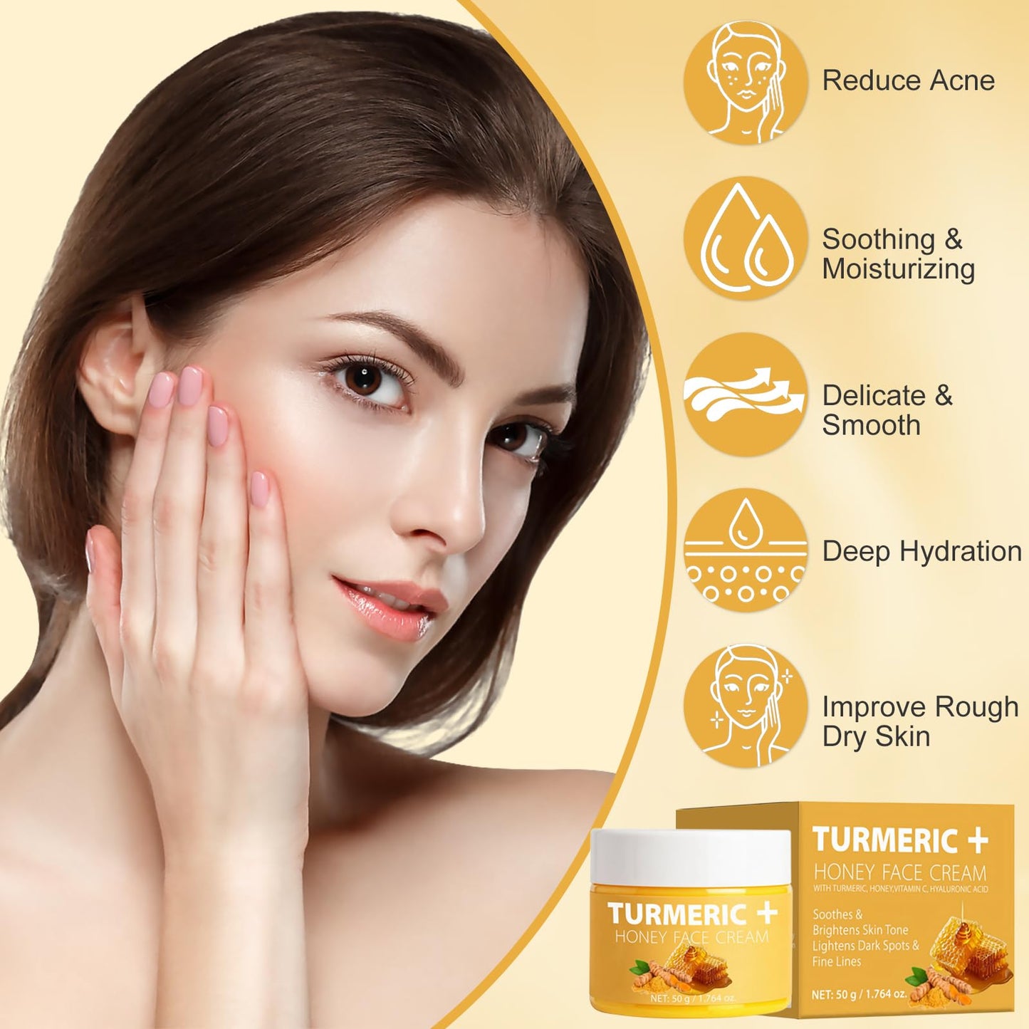 Turmeric Face Cream, Brightening Face Cream with Honey & Vitamin C, Dark Spot Remover for Face, Moisturizing Skin Care Day & Night Facial Cream Wrinkles, Fine Line and Uneven Skin Tone