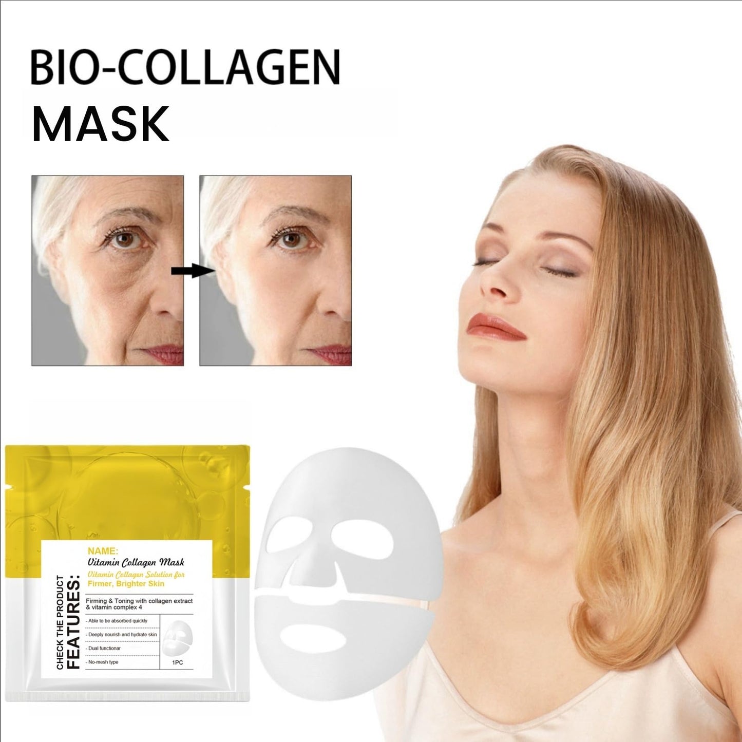 SingHao 2 PCS Bio Collagen Face Mask,Collagen Real Deep Overnight Masks,Deep Collagen Overnight Hydrating Face Mask,Real Dee/p Ma/sk,Colla/gen Night Wrapping Mask,Firm Skin De/ep Hydrating Ma/sk for Women