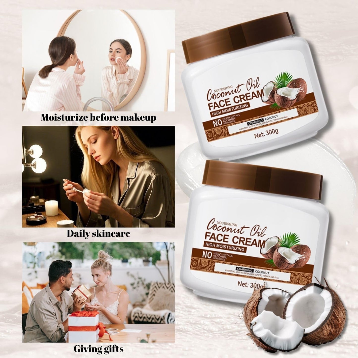 Coconut Oil Face Cream for Dry Skin – Anti Aging Face Cream and Skin Moisturiser – Day & Night Cream for Women Anti Aging – Deep Hydration Face Moisturiser for Soft, Youthful Skin - 300g