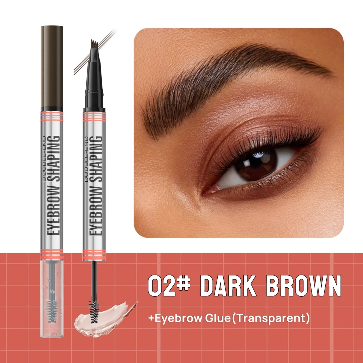 Weixinbuy 2-IN-1 Microblading Eyebrow Pen Long-lasting, Waterproof Eyebrow Pencil Dual-Ended with 4-Fork-Tip & Brow Brush & Clear Brow Gel, Fluffy & Defined Brows for Natural-Looking (1# Dark brown)