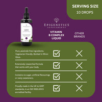 Epigenetics Vitamin B Complex Liquid Drops 50ml | 2 Months Supply, 66 Servings. High Strength Vitamin B12 Methylcobalamin & Adenosylcobalamin, B1, B2, B3, B5, B6 with Choline, Folic Acid | UK Made & Vegan