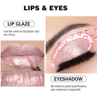 QUIWEN Glitter Lip Gloss Metallic Diamond Glitter Liquid Lipstick Pink Shimmer Lipstick Waterproof Lightweight Soft Metallic Eyeshadow Lipgloss Long-Lasting Nonstick Cup Pink Lip Gloss Shiny And Sparkle