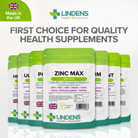 Lindens Zinc Max Tablets - 360 Pack - Triple Zinc with Copper and Vitamin C - Immune System, Bones, Vision, Hair, Nails, and Skin - UK Manufacturer, Letterbox Friendly