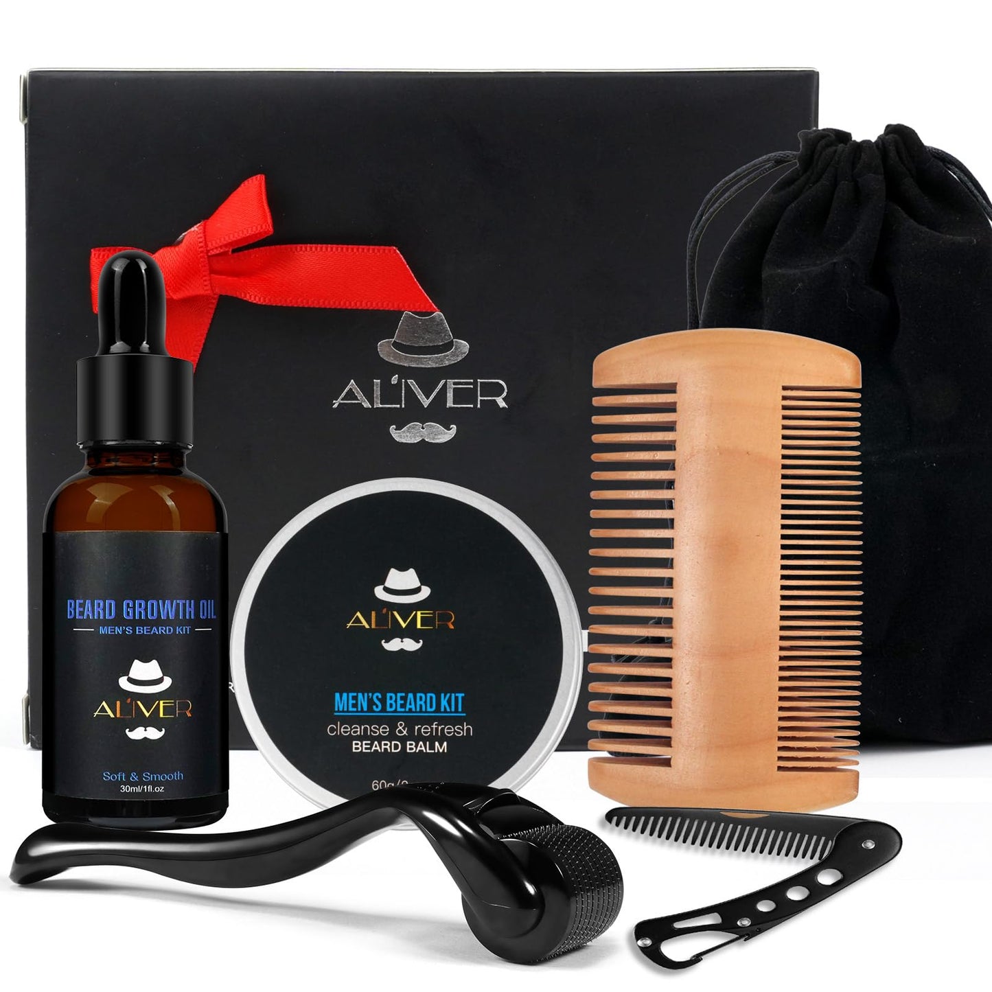 leyosger Beard Growth Kit, Beard Grooming Kit for Men W/Beard Roller,Atural Ingredients Beard Growth Serum, Beard Balm, Beard Comb, Stimulate Beard Growth With This Beard Care Kit, Gifts For Men