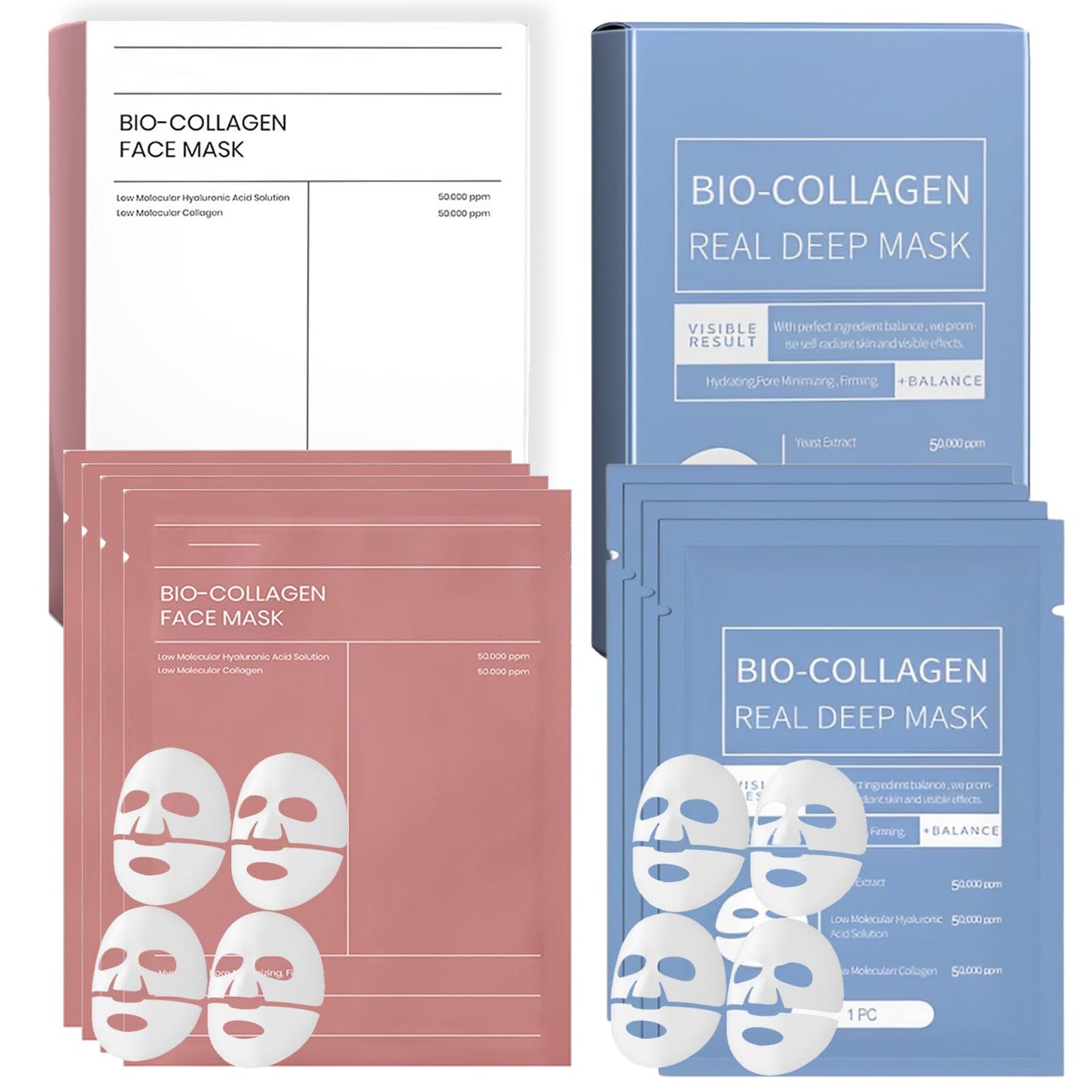ChicNana Biodance Collagen Mask, Biodance Collagen Mask Overnight Bio Collagen Face Mask Real Deep Overnight Face Mask Collagen Mask Overnight Mask for Face Skin Care (Red 4pc+Blue 4pc)
