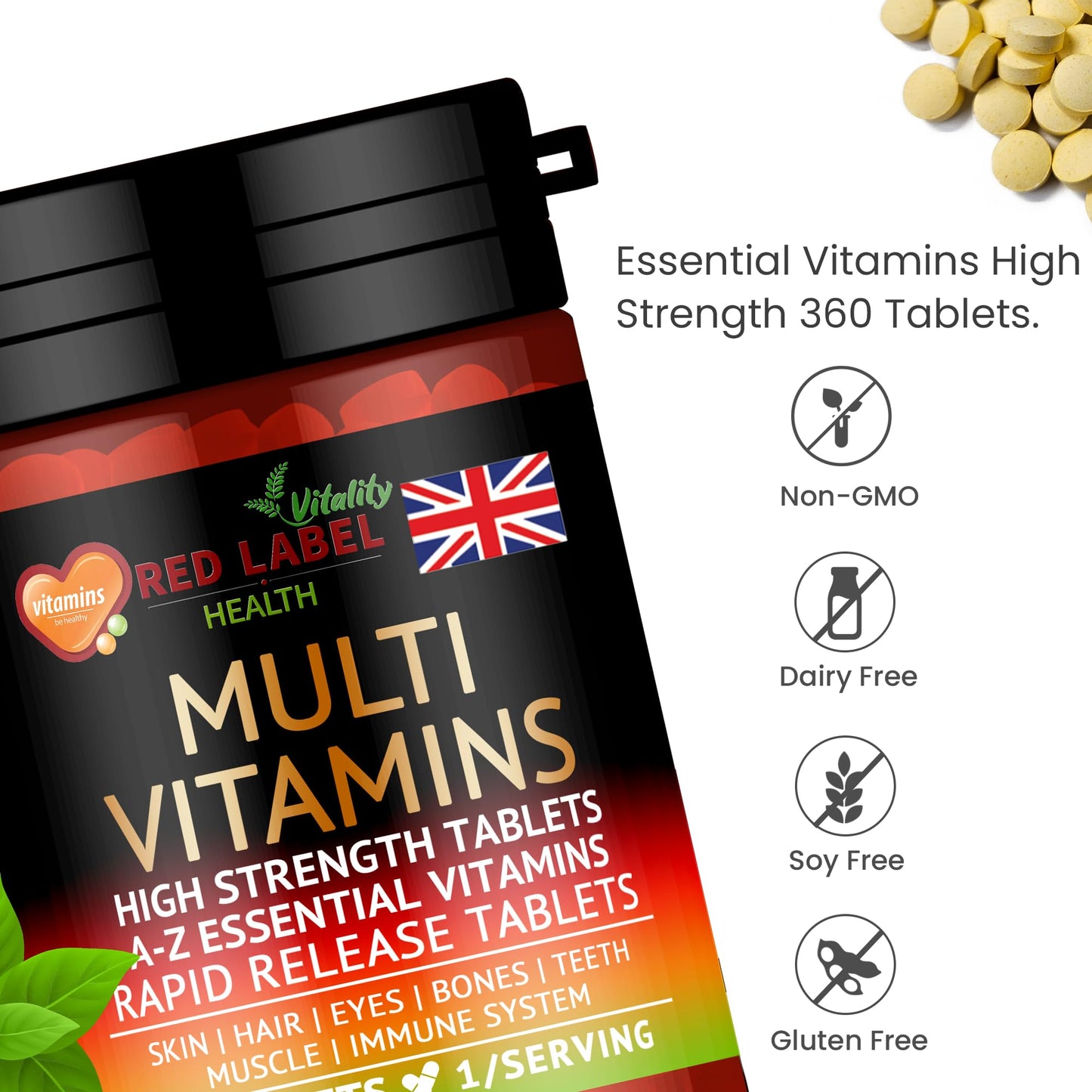 Red Label Health Multivitamin 180 Tablets (6 Months Supply) for Men & Women High Strength Multi Vitamins Supplement for Immune Support & Wellbeing, One a Day Multivitamins